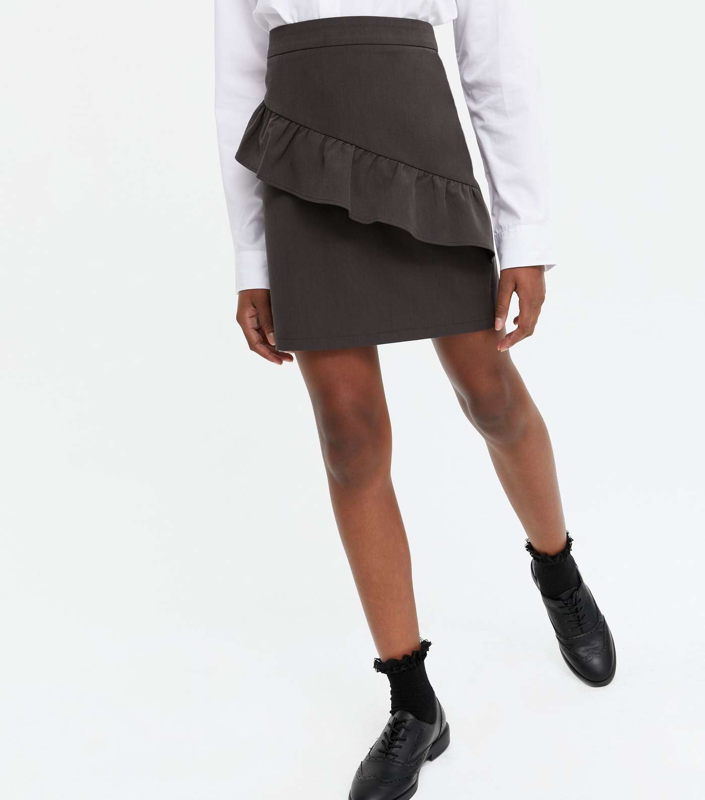 Girls Dark Grey High Waist Ruffle Skirt Image 2