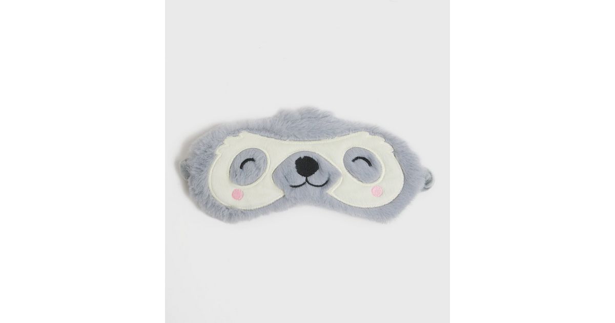 Dark Grey Faux Fur Sloth Eye Mask New Look