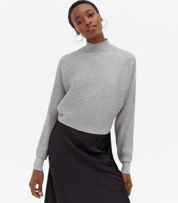 Tall Pale Grey Ribbed High Neck Crop Jumper