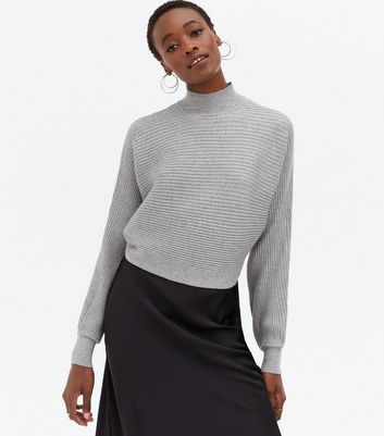 Tall Pale Grey Ribbed High Neck Crop 