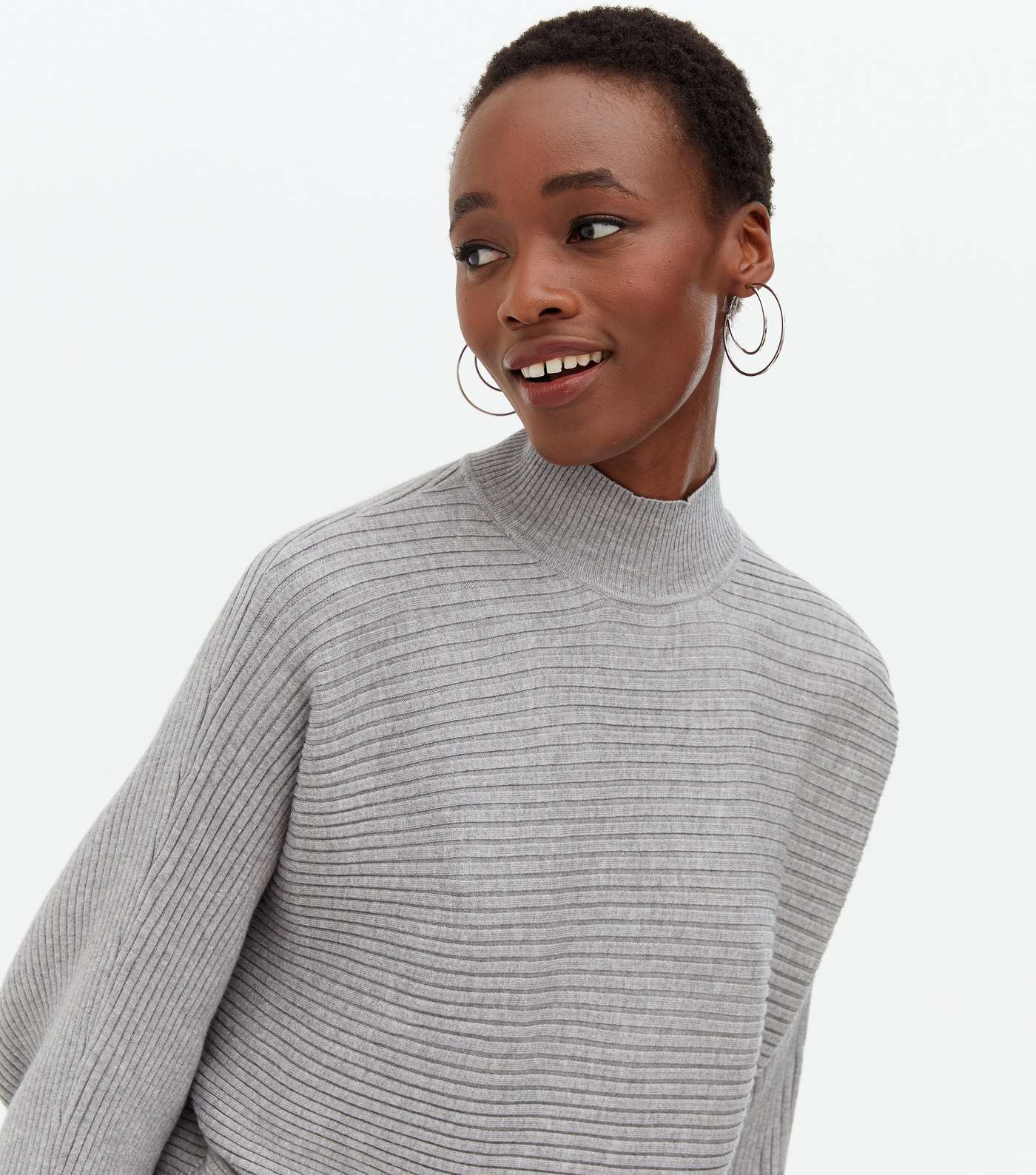 Tall Pale Grey Ribbed High Neck Crop Jumper Image 3