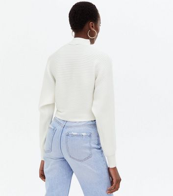 Tall Cream Ribbed High Neck Crop Jumper New Look