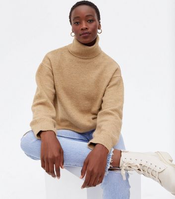 camel polo neck jumper womens