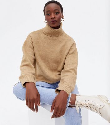 womens camel polo neck jumper