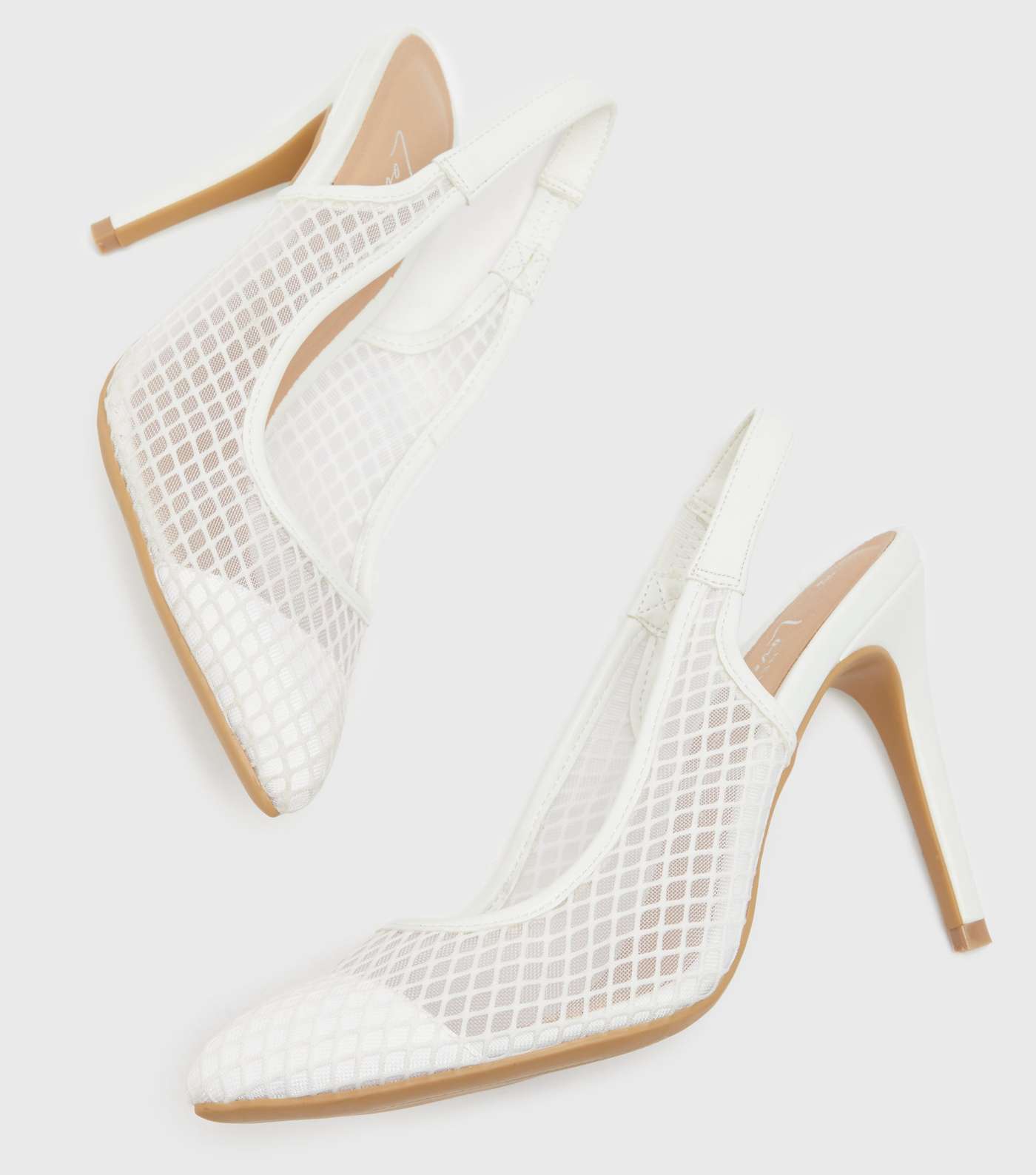 White Mesh Slingback Stiletto Court Shoes Image 3