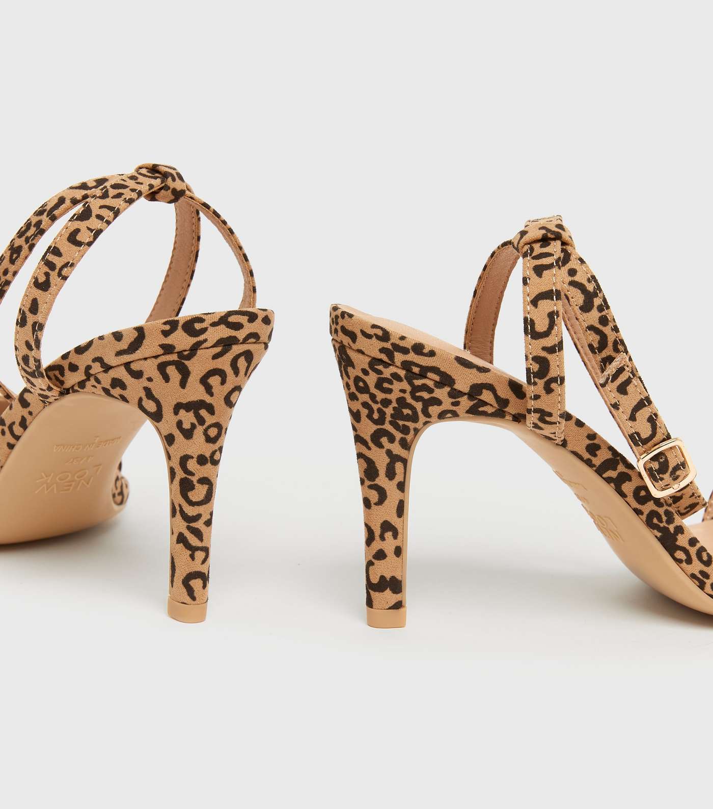 Stone Leopard Print Suedette Stiletto Heel Sandals Image 4