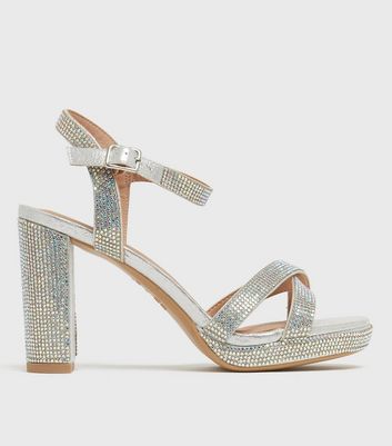 platform block heels silver