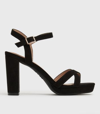 new look black block heel shoes