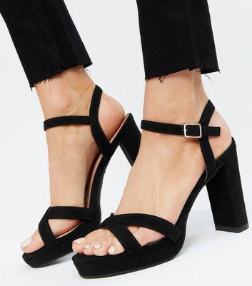 black chunky block heels