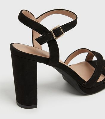 shop for Black Suedette Chunky Block Heel Platform Sandals New Look Vegan at Shopo