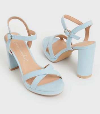 Pale Blue Suedette Chunky Block Heel Platform Sandals New Look Vegan