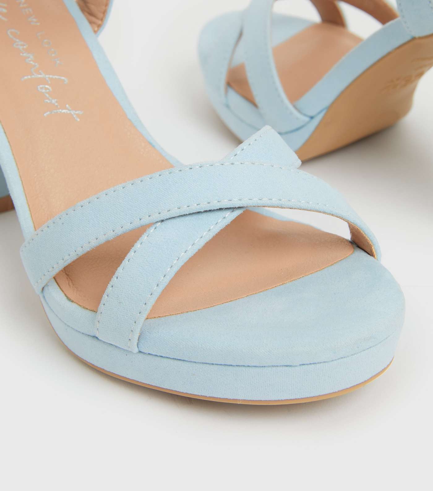 Pale Blue Suedette Chunky Block Heel Platform Sandals Image 4