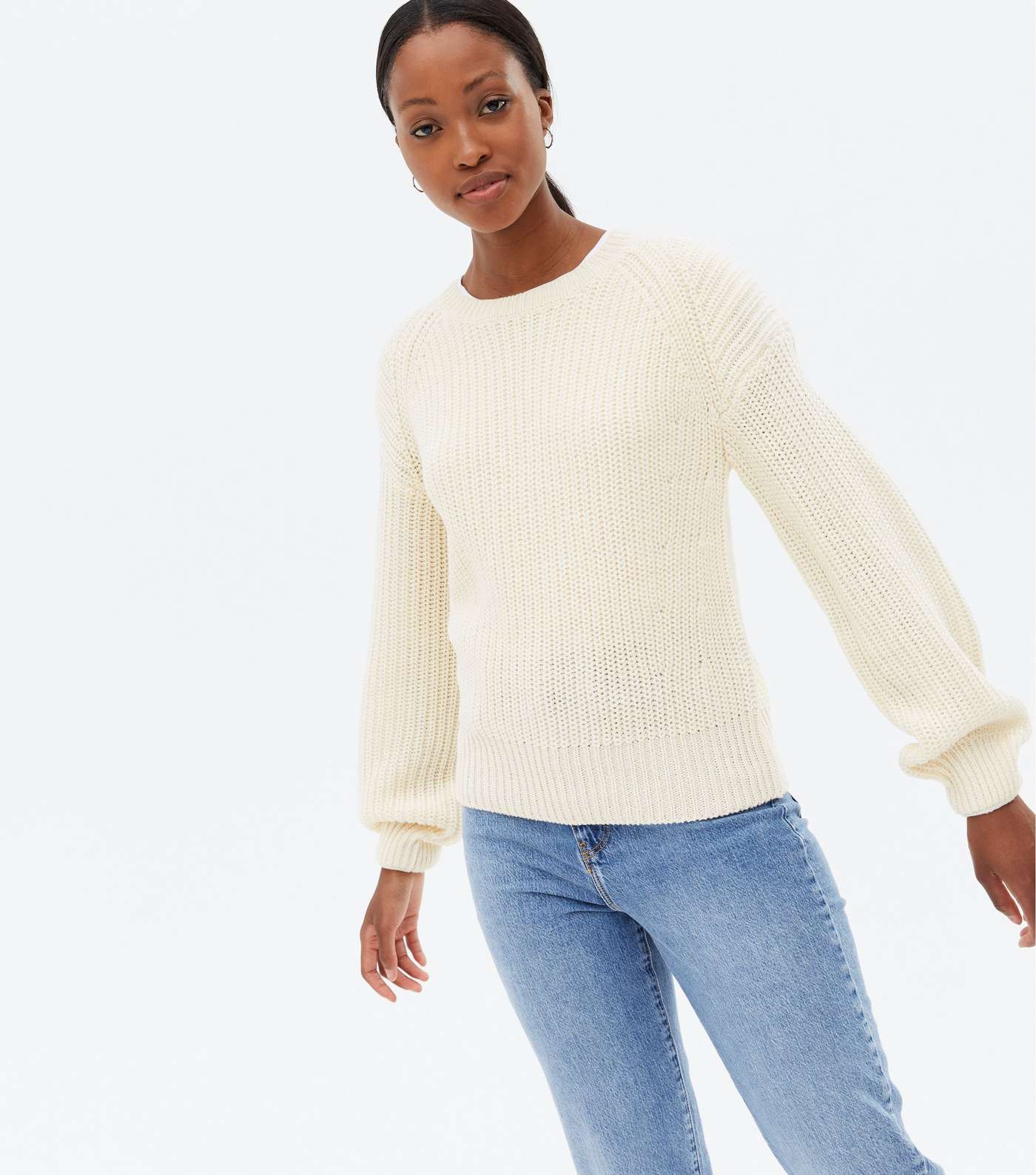 Tall Cream Ribbed Knit Crew Neck Jumper Image 3