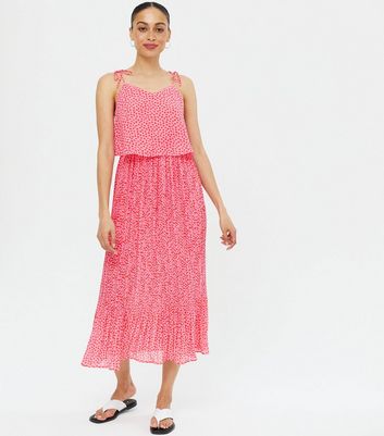 Pink Animal Print Pleated Midi Dress New Look