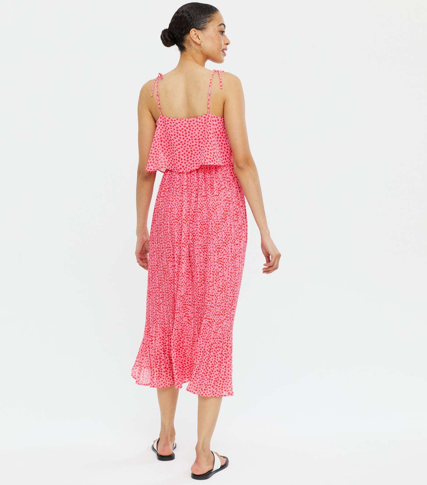 Pink Animal Print Pleated Midi Dress Image 4
