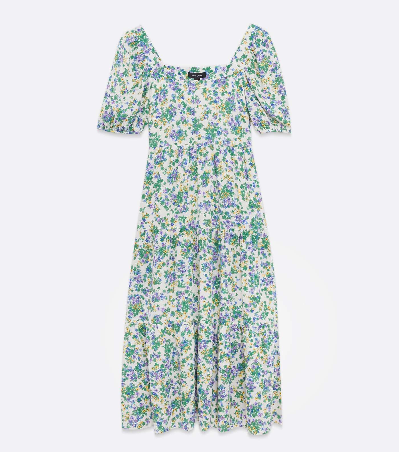 Green Ditsy Floral Frill Tiered Midi Dress Image 5