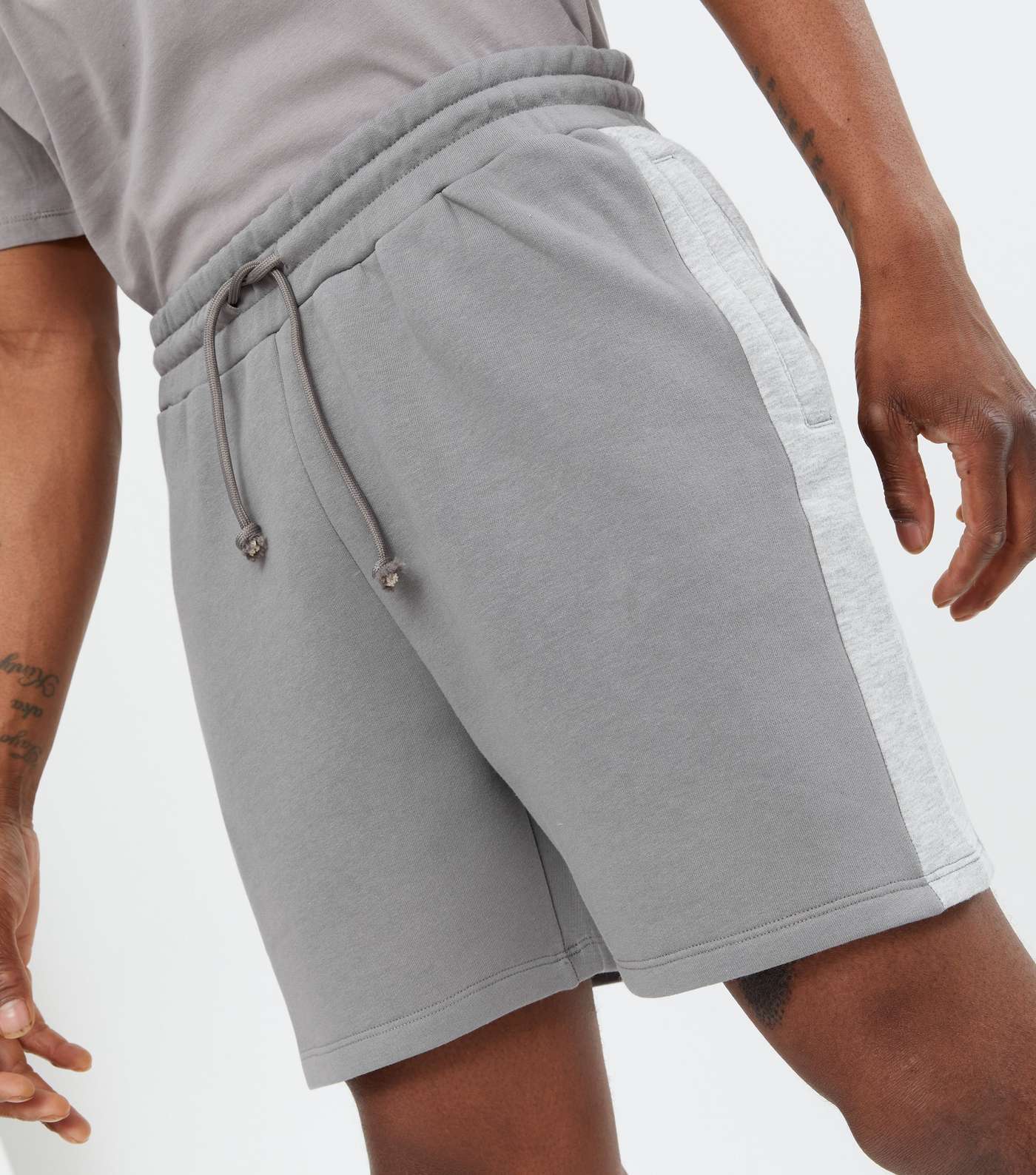 Grey Marl Side Stripe Shorts Image 3