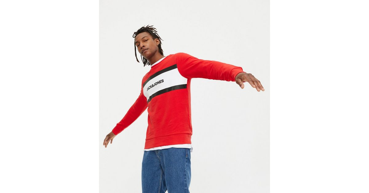 Jack u0026 Jones Red Logo Crew Neck Sweatshirt | New Look