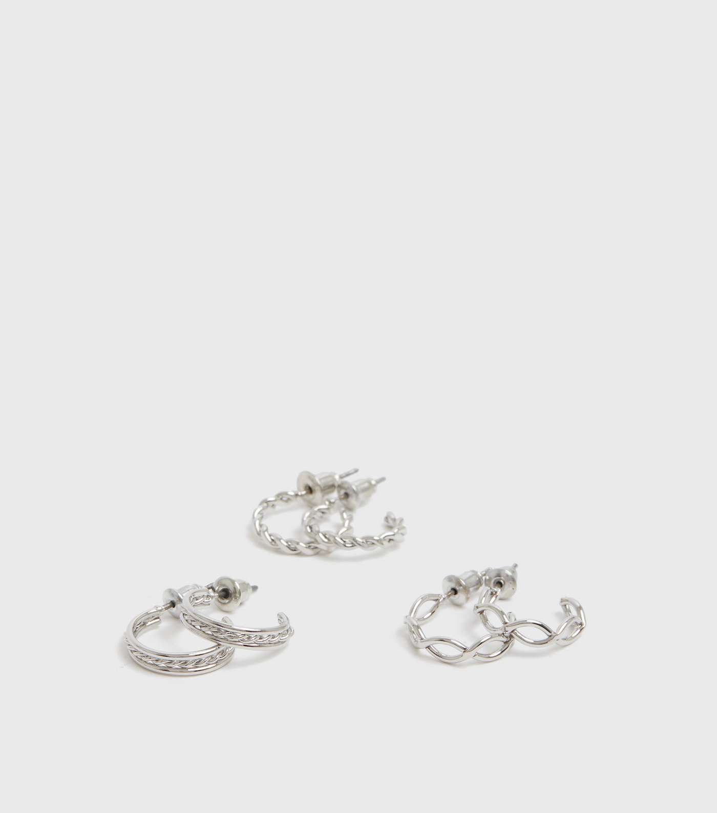 3 Pack Silver Twist Chain Mini Hoop Earrings Image 3