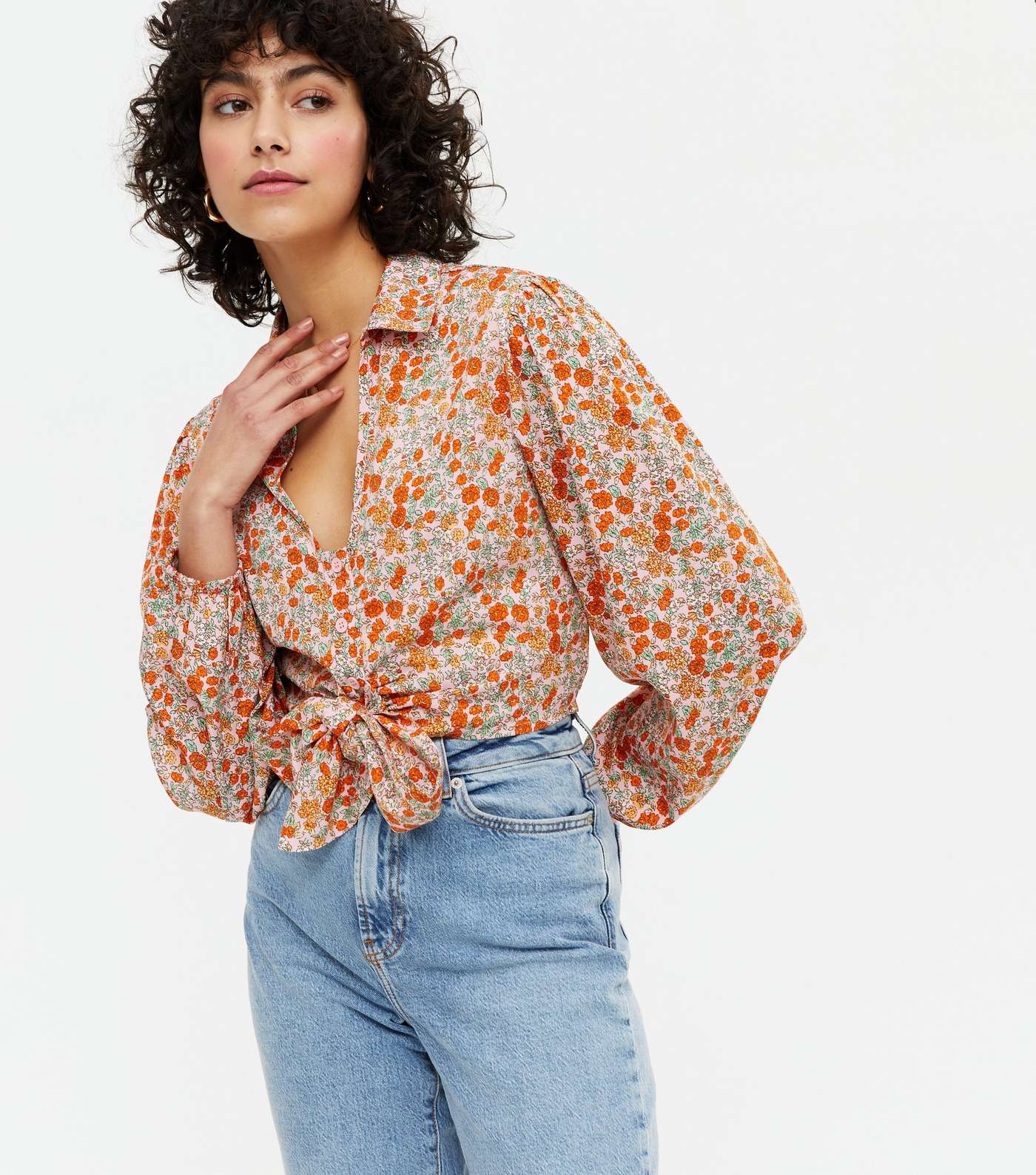 Pink Ditsy Floral Tie Front Shirt