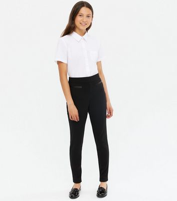 Girls Black Grow Proof Popper Front Skinny School Trousers | New Look