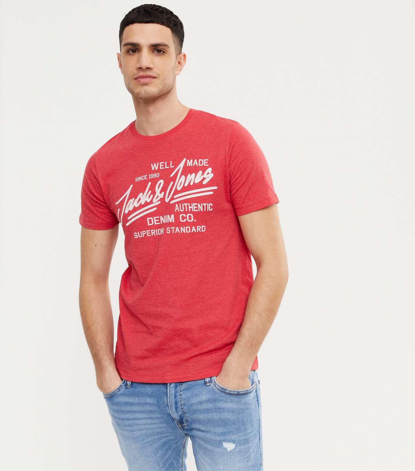 Jack & Jones Red Logo Crew Neck T-Shirt