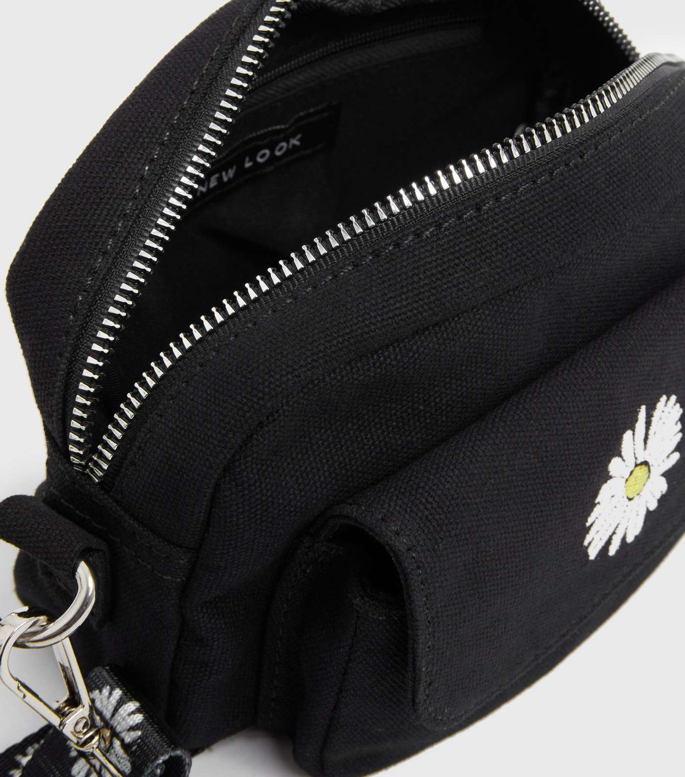 Girls Black Daisy Embroidered Cross Body Bag Image 4