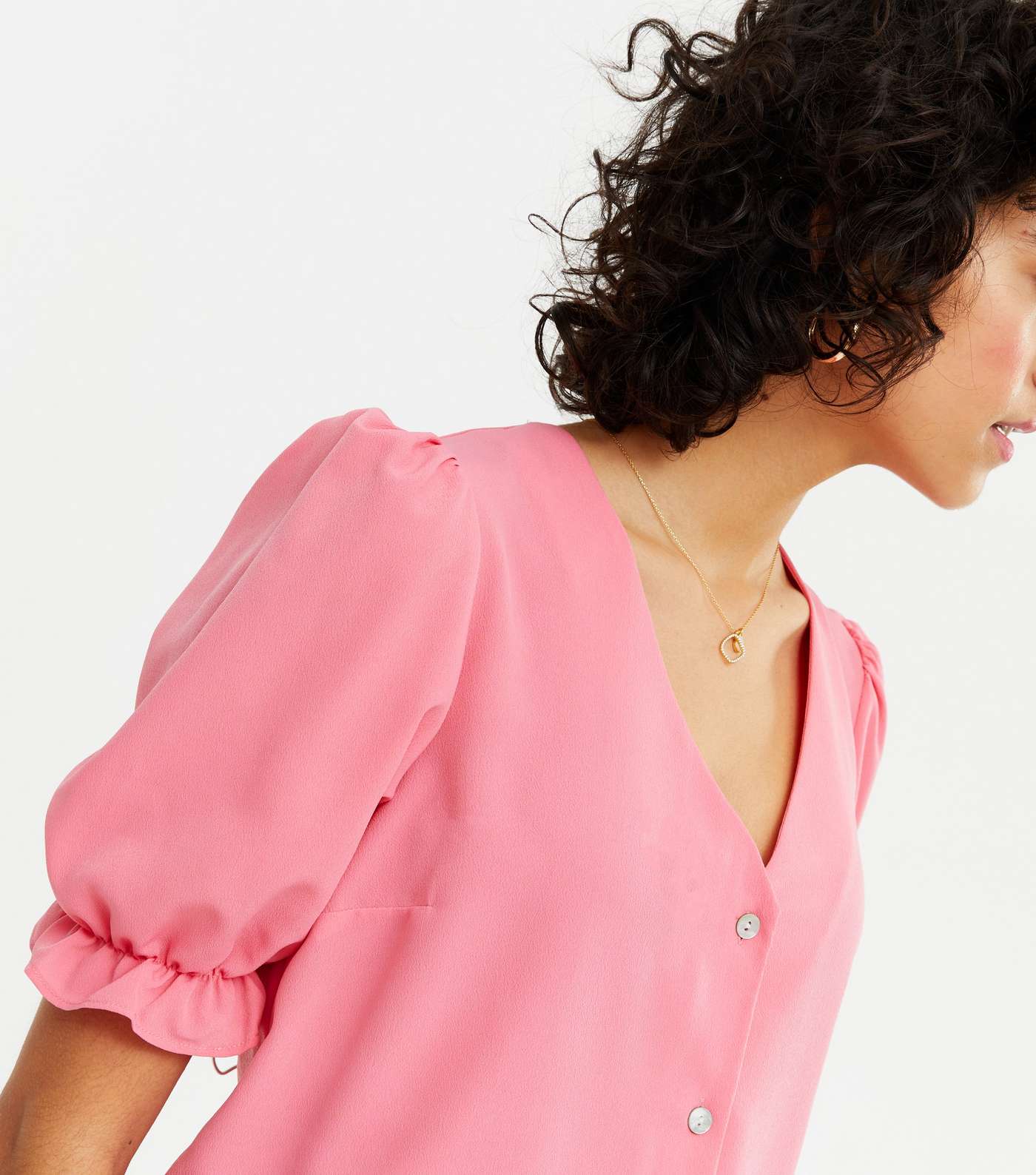 Mid Pink Crepe Puff Sleeve Blouse Image 3