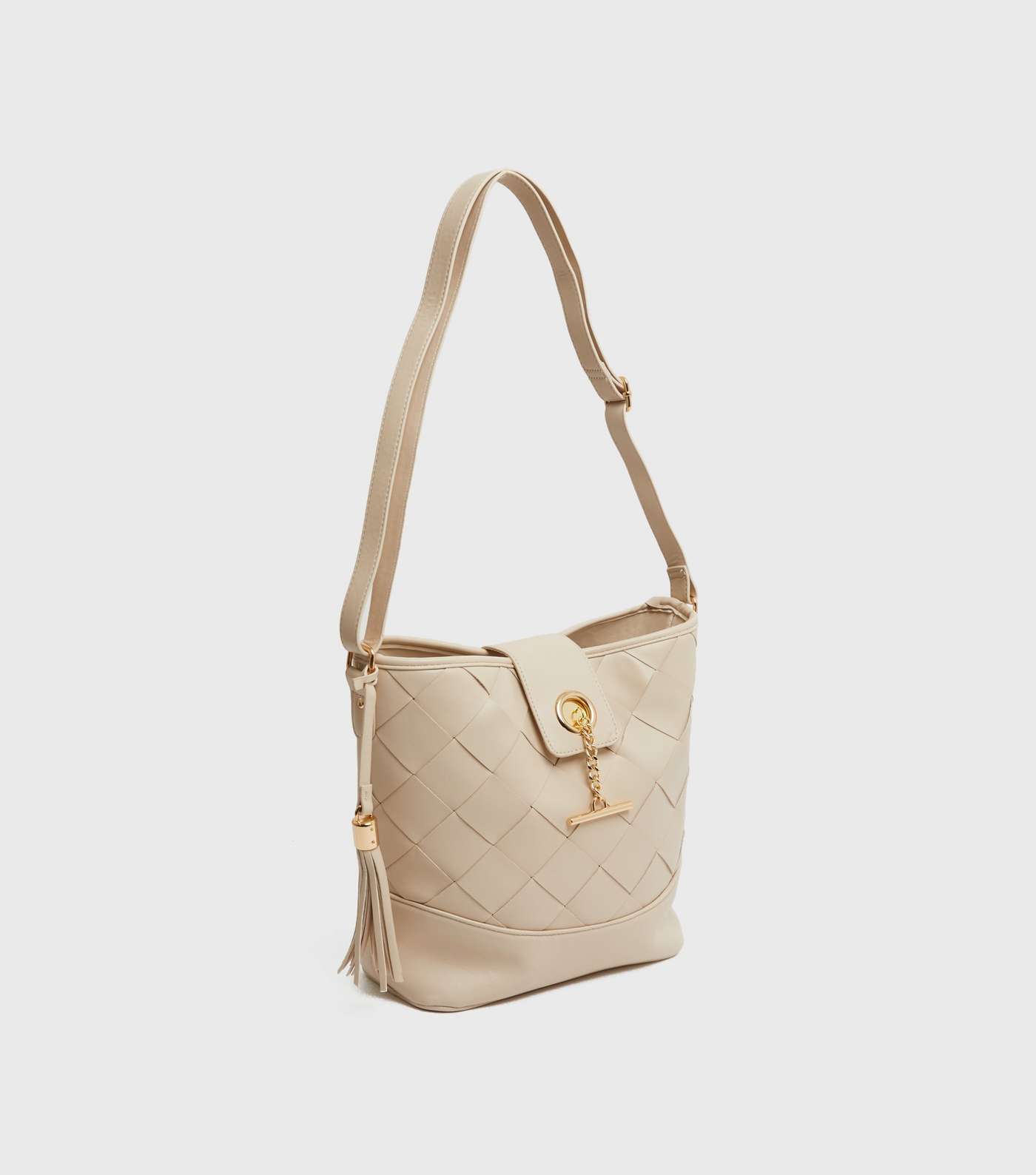 Stone Woven Leather-Look Bucket Bag Image 3