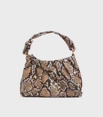 Brown Faux Snake Knot Cross Body Bag New Look