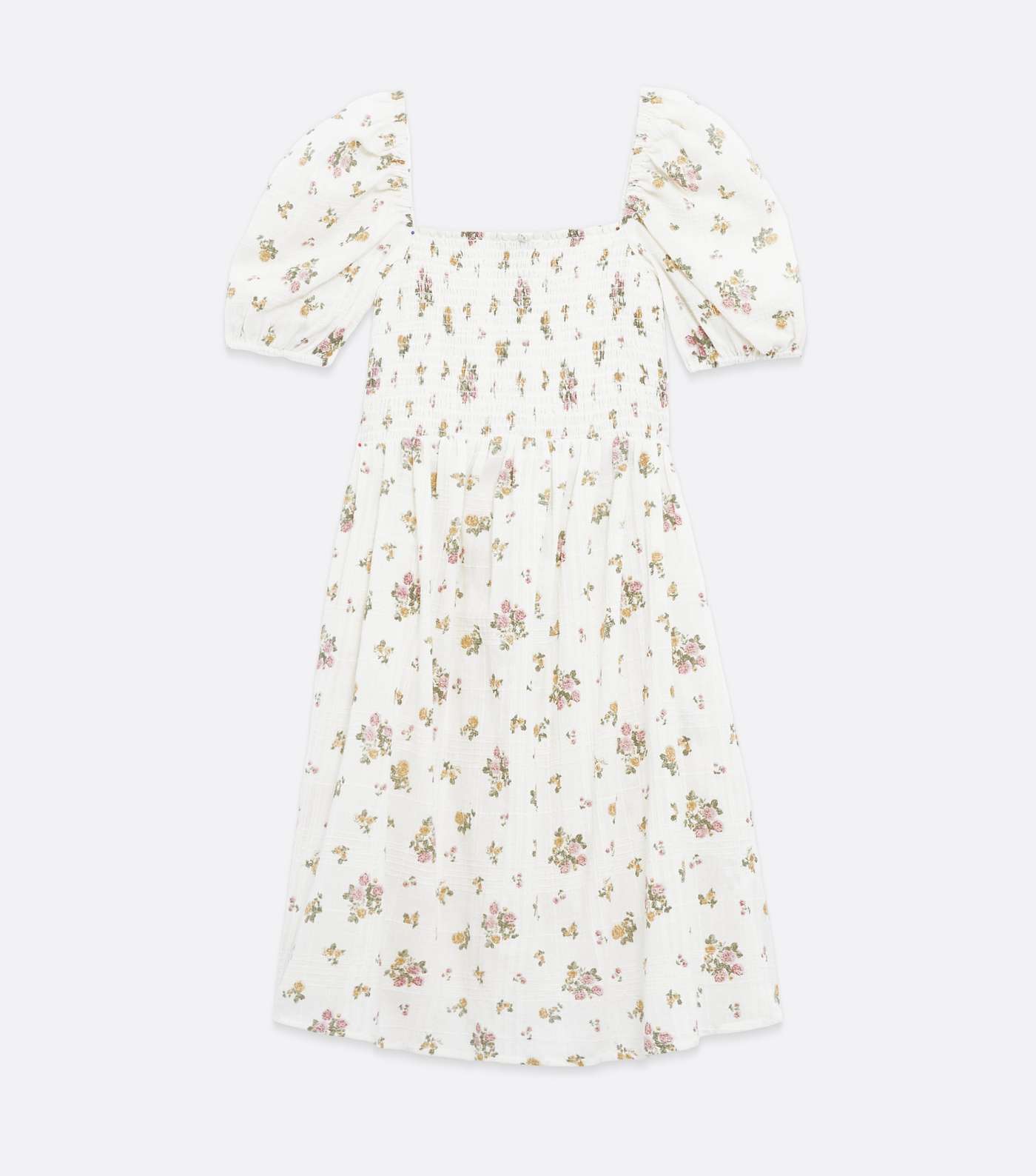 Maternity White Floral Shirred Square Neck Mini Dress Image 5