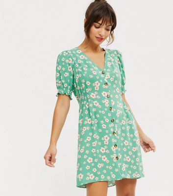 green button front dress