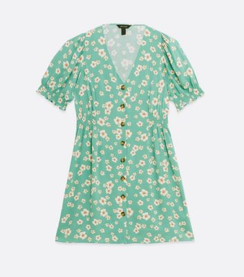 green floral button down dress