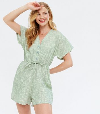 Green Spot Tie Waist Playsuit | New Look