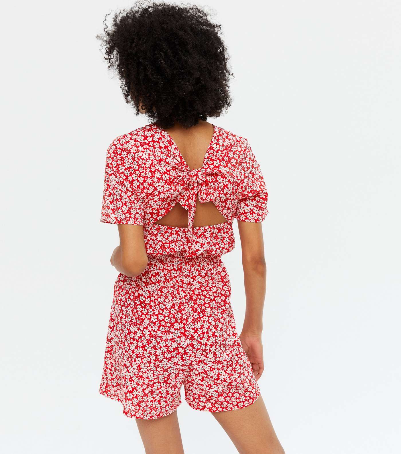 Red Floral Jersey Tie Back Playsuit Image 4