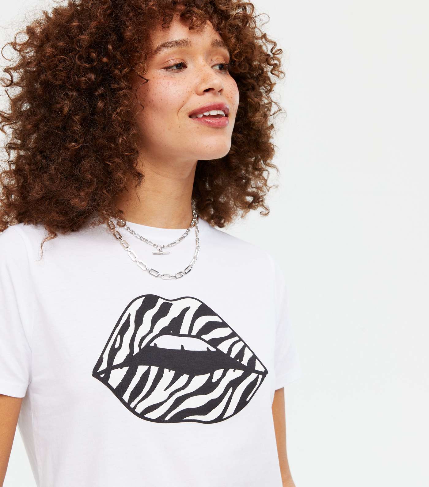 White Zebra Print Lips Logo T-Shirt Image 4