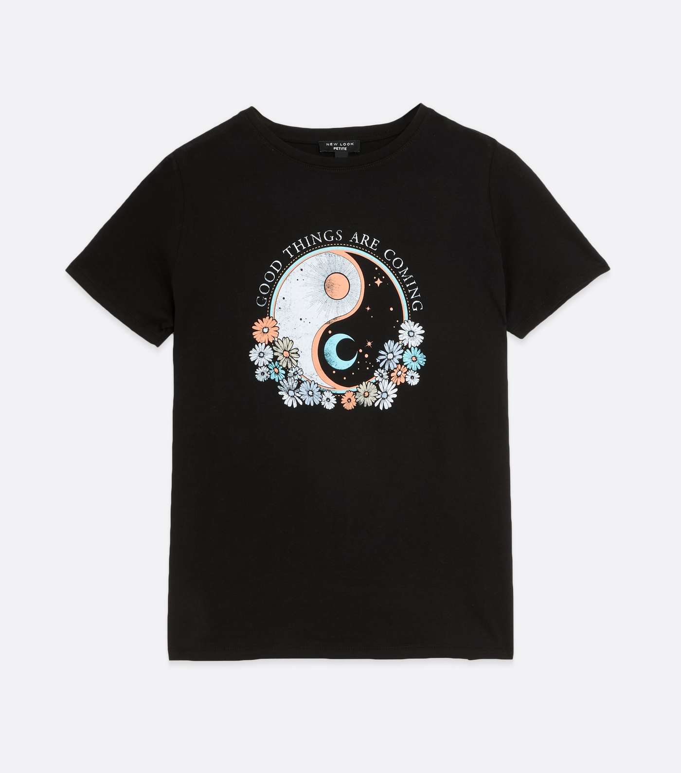 Petite Black Floral Yin and Yang Good Things Logo T-Shirt  Image 5