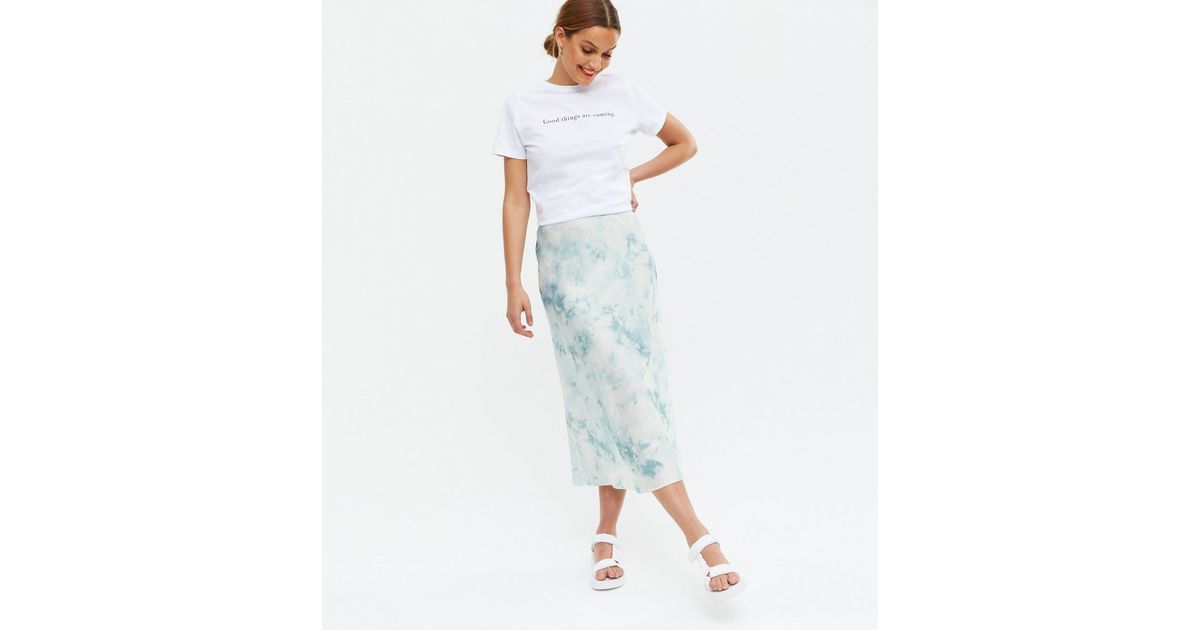 Light Grey Tie Dye Satin Bias Cut Midi Skirt | New Look