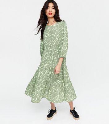 New look puff sleeve midi dress in blue spot online