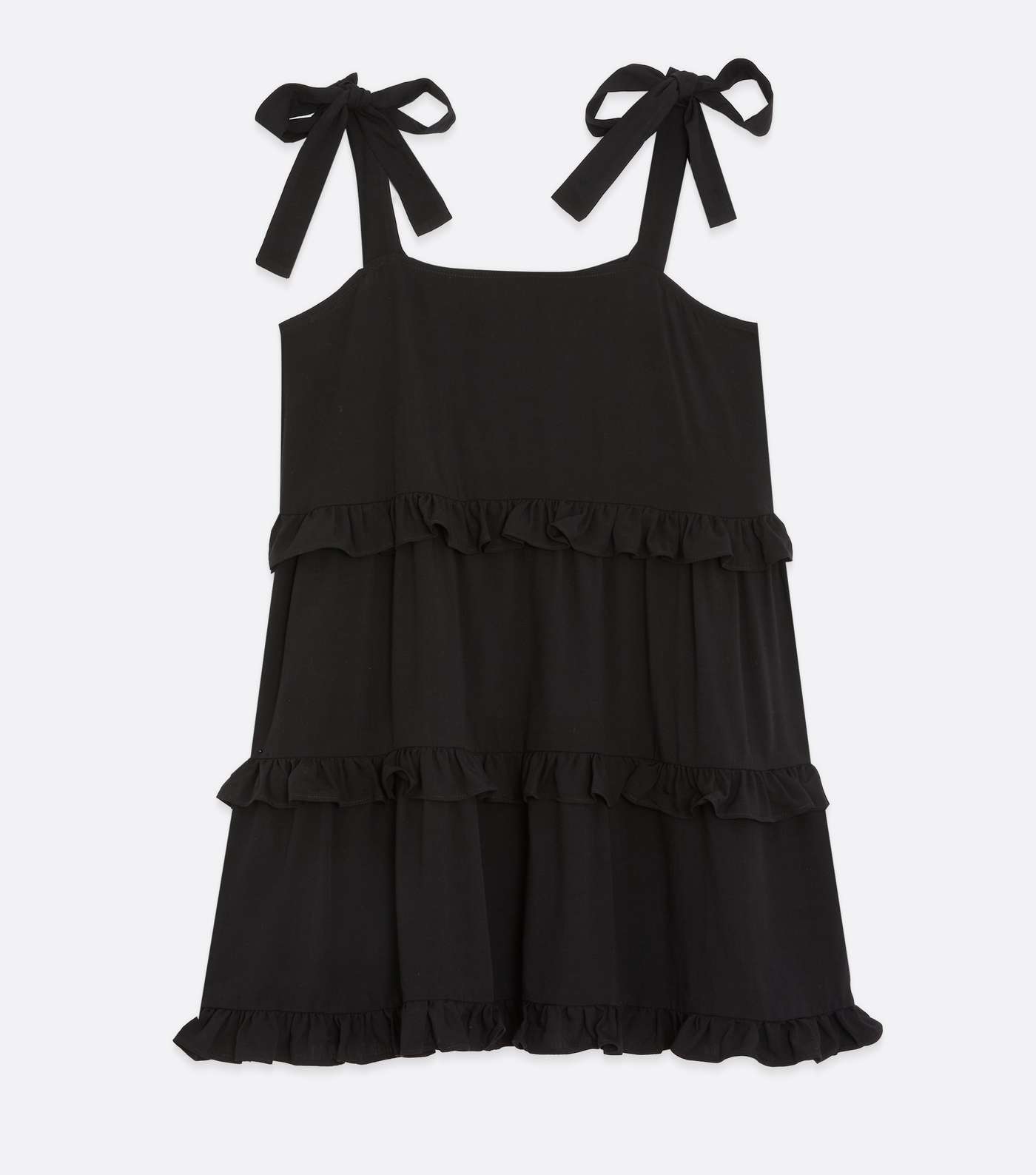 Petite Black Tie Strap Frill Tiered Mini Dress Image 5