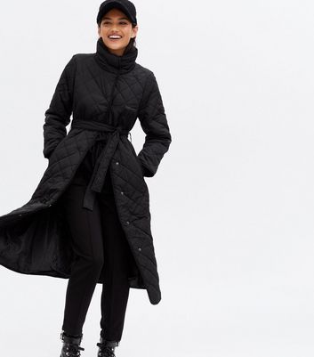 Black belted quilted coat on sale