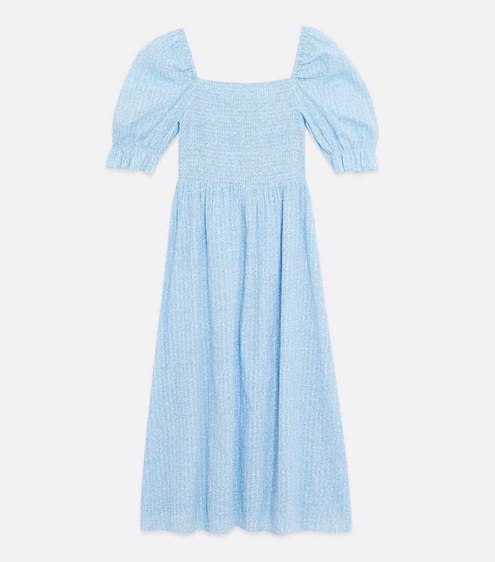 Blue Ditsy Floral Smocked Puff Sleeve Maxi Dress– PinkBlush