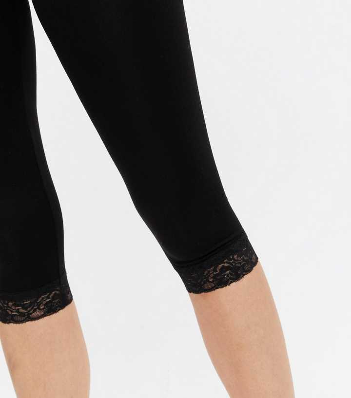 Black Lace Trim Crop Leggings