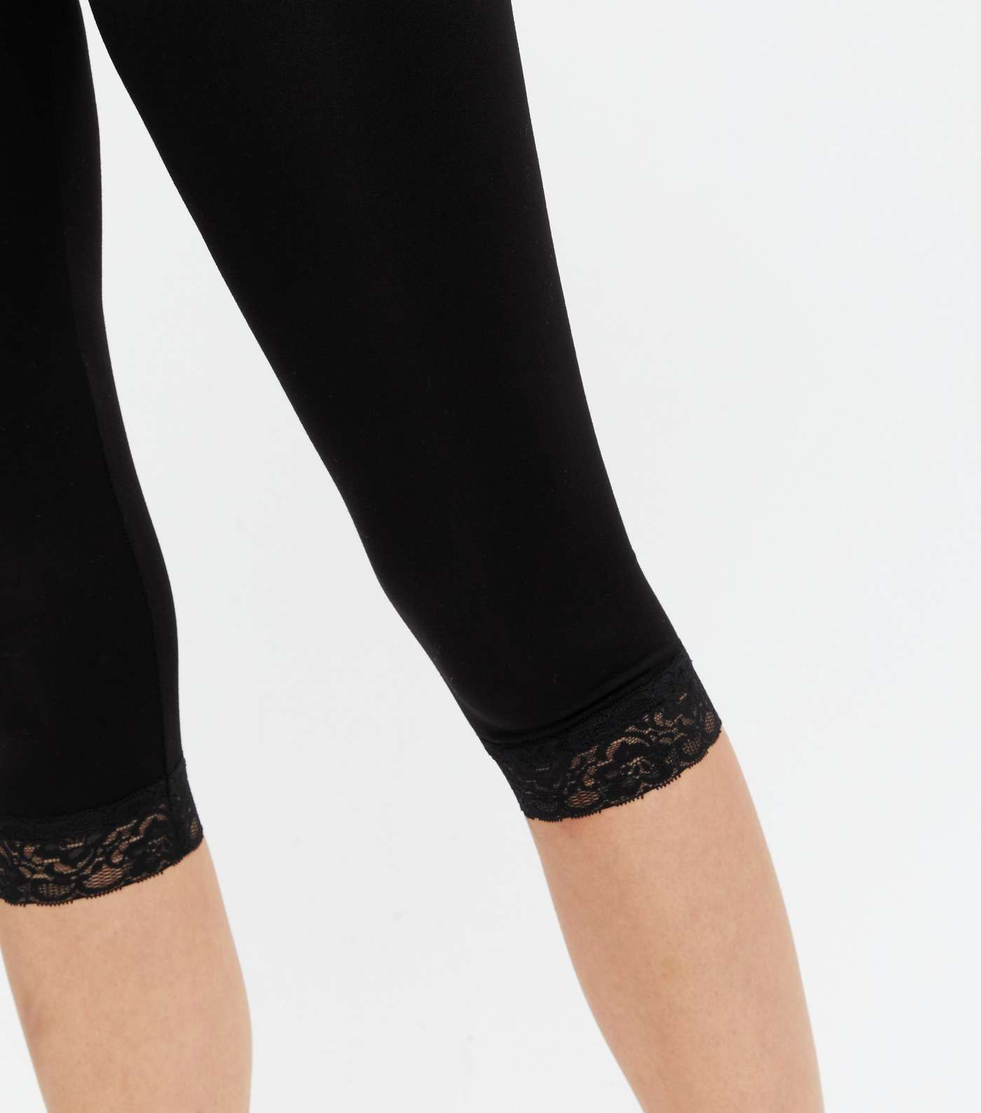 Black Lace Trim Crop Leggings Image 3