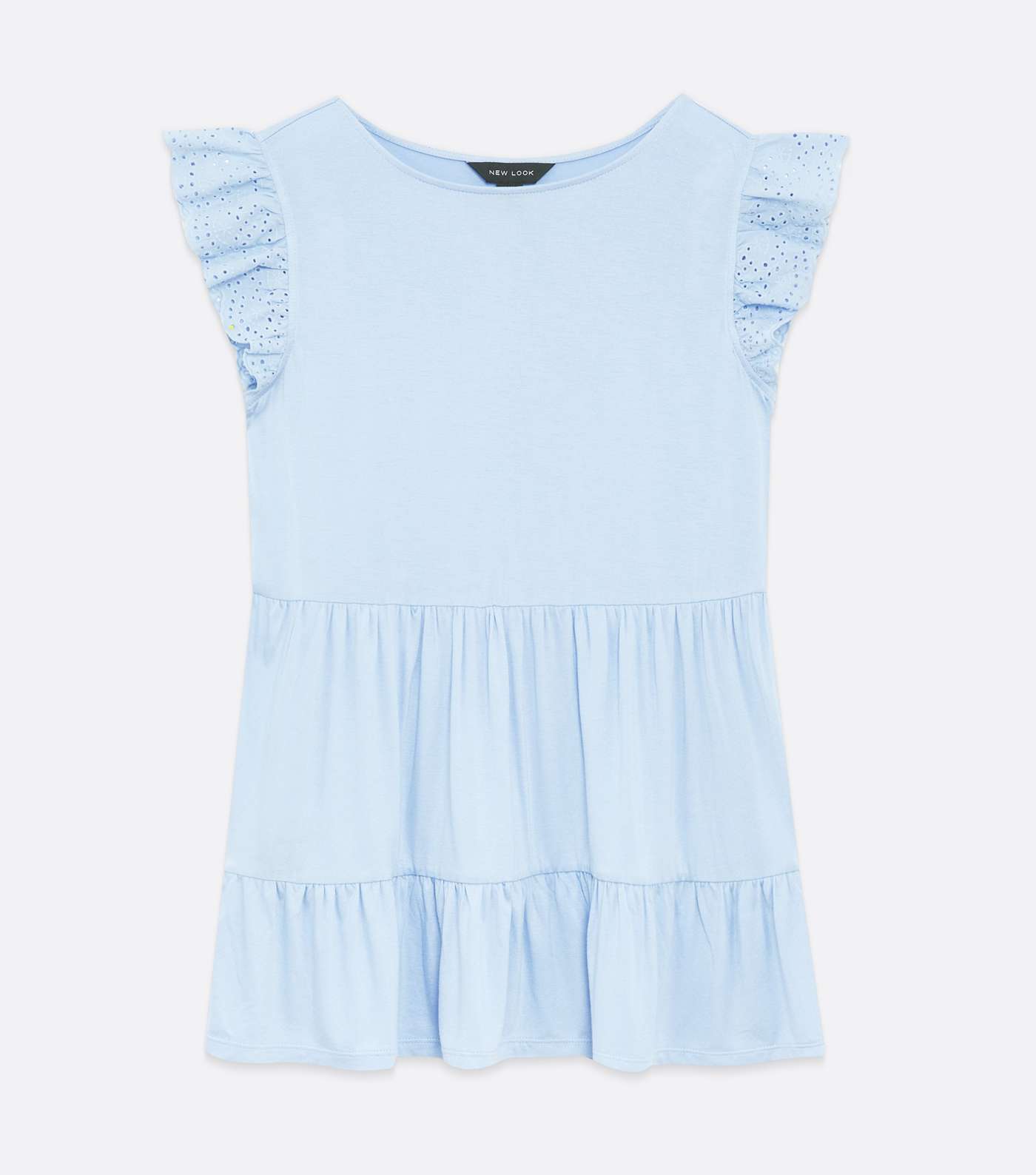 Pale Blue Broderie Sleeve Tiered T-Shirt Image 5