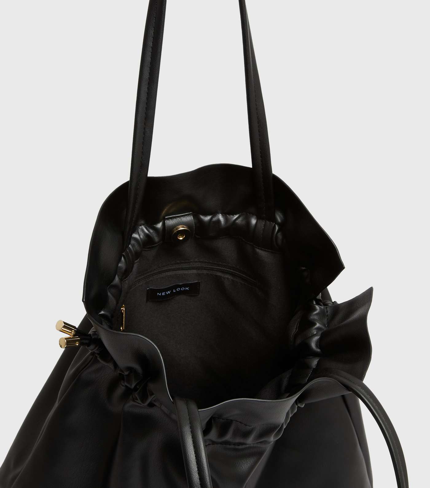 Black Leather-Look Drawstring Tote Bag Image 4