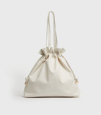 Cream Leather Look Drawstring Tote Bag New Look