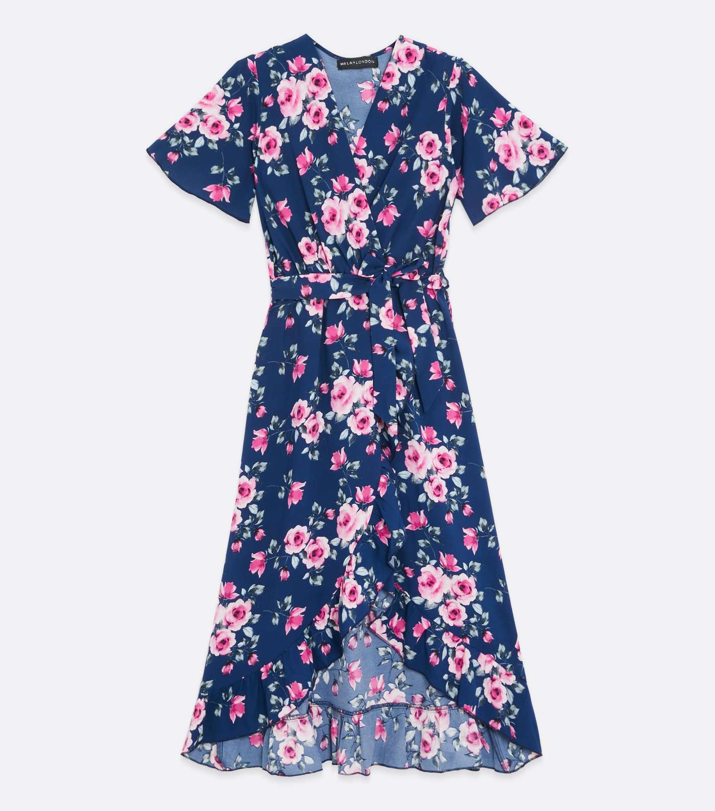 Mela Navy Rose Print Wrap Midi Dress Image 5