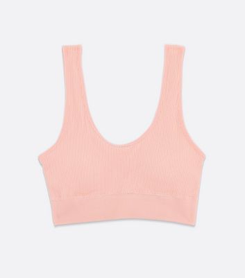 Mid Pink Lace Trim Seamless Crop Top Bra