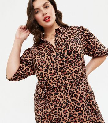 Curves Brown Leopard Print Midi Shirt 